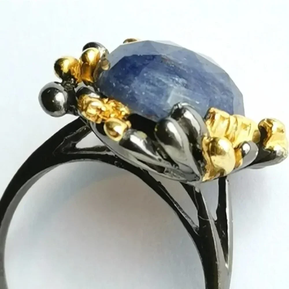 Corundum Sapphire sterling silver 14k gold ring 🆕